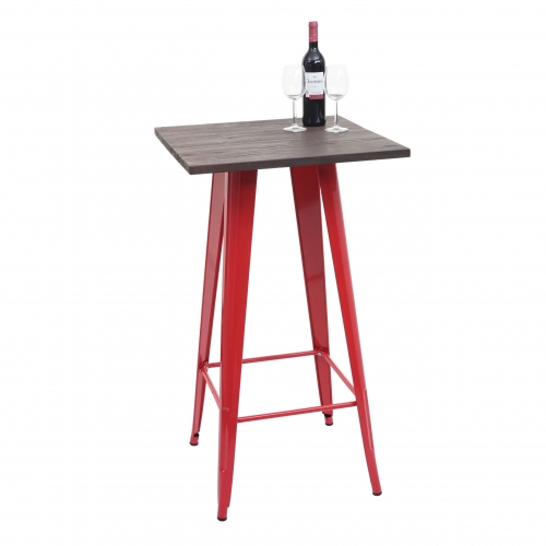 Tavolo tavolino bar quadrato design industriale HWC-A73 107x60x60cm legno metallo rosso