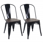 Set 2x sedie bistrot seduta in legno design industriale HWC-A73 metallo verniciato nero