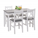 Set tavolo con 4x sedie country classica HWC-F77 legno massello bianco e grigio