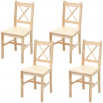 Set 4x sedie country classica HWC-F77 legno massello 42x40x86cm legno chiaro