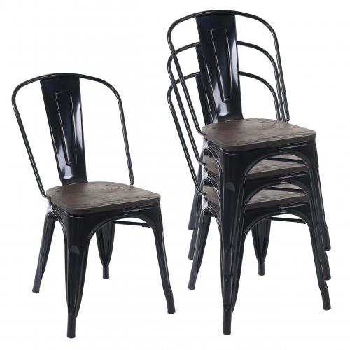 Set 4x sedie bistrot seduta in legno design industriale HWC-A73 metallo verniciato nero