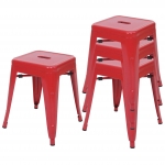 Set 4x sgabelli poggiapiedi bistrot design industriale HWC-A73 metallo verniciato rosso