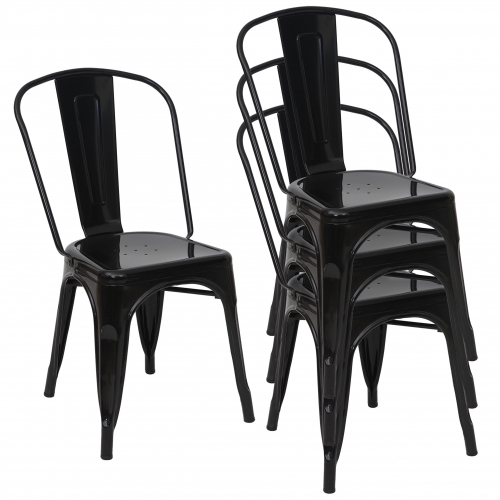 Set 4x sedie bar bistrot impilabili design industriale HWC-A73 metallo verniciato nero