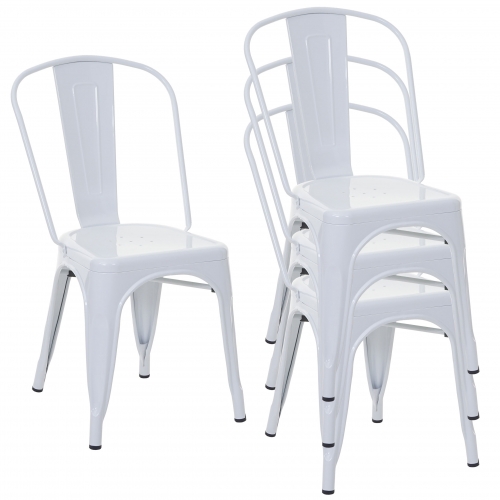 Set 4x sedie bar bistrot impilabili design industriale HWC-A73 metallo verniciato bianco