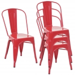 Set 4x sedie bar bistrot impilabili design industriale HWC-A73 metallo verniciato rosso