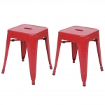 Set 2x sgabelli poggiapiedi bistrot design industriale HWC-A73 metallo verniciato rosso
