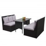 Set salotto giardino esterno salottino 2x divani con tavolo HWC-G16 polyrattan nero cuscino grigio chiaro