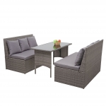 Set salotto giardino esterno salottino 2x divani con tavolo HWC-G16 polyrattan grigio cuscino grigio scuro