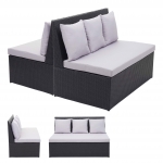 Set 2x divani sofà 2 posti da esterno HWC-G16 polyrattan nero cuscino grigio chiaro
