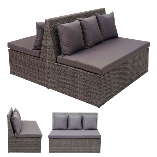 Set 2x divani sof 2 posti da esterno giardino HWC-G16 acciaio polyrattan grigio cuscino grigio scuro