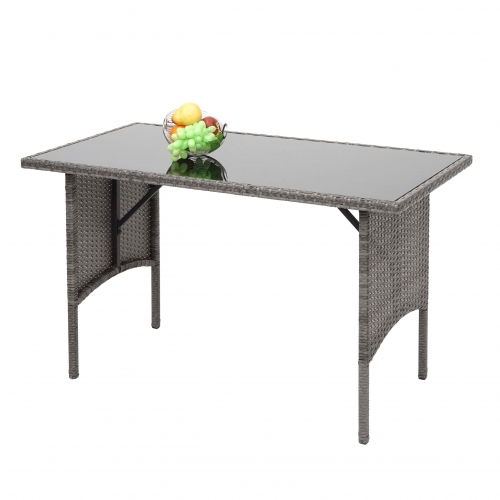 Tavolo esterno giardino elegante HWC-G16 69x112x60cm polyrattan vetro grigio