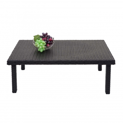 Tavolino tavolo esterno giardino HWC-G16 acciaio polyrattan 50x80x30cm nero