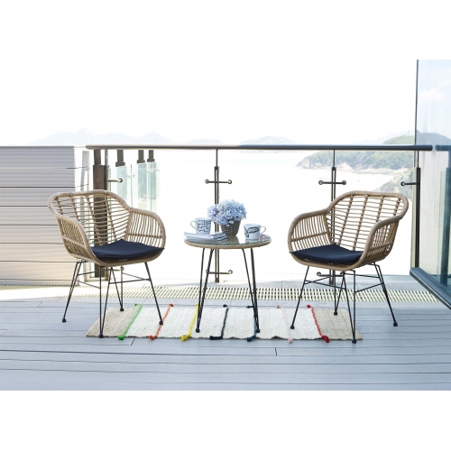 Set salotto giardino esterno salottino con tavolino HWC-G17 polyrattan design moderno legno chiaro con cuscini antracite