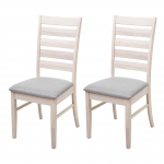 Set 2x sedie cucina HWC-G47 legno massello struttura chiara cuscino grigio