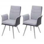 Set 2x sedie da interni HWC-G54 acciaio inox tessuto ecopelle con braccioli grigio