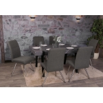 Set 6x sedie soggiorno sala pranzo moderno senza braccioli HWC-G55 acciaio inox tessuto grigio