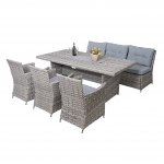 Set salotto giardino esterno salottino HWC-G59 polyrattan 3x poltrone tavolo divano grigio cuscini grigio chiaro