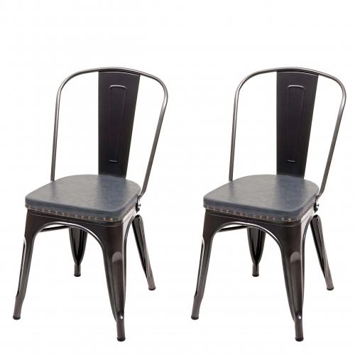 Set 2x sedie impilabili design industriale HWC-H10e acciaio verniciato ecopelle nero e grigio