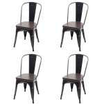 Set 4x sedie impilabili design industriale HWC-H10e acciaio verniciato ecopelle nero e marrone