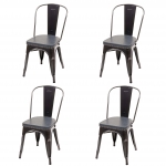 Set 4x sedie impilabili design industriale HWC-H10e acciaio verniciato ecopelle nero e grigio