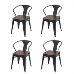 Set 4x sedie design industriale HWC-H10d acciaio verniciato ecopelle marrone