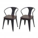 Set 2x sedie design industriale HWC-H10d acciaio verniciato ecopelle marrone