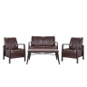 Salottino 2x poltrone divano due posti tavolino design industriale HWC-H10 acciaio verniciato ecopelle marrone