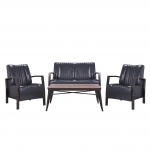 Salottino 2x poltrone divano due posti tavolino design industriale HWC-H10 acciaio verniciato ecopelle grigio