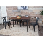 Set tavolo con 4x sedie design industriale HWC-H10 acciaio verniciato legno di olmo grigio