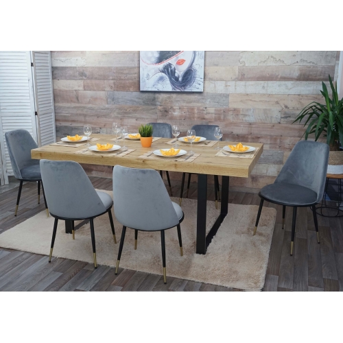 Set 6x sedie sala pranzo cucina HWC-H28 metallo gambe nere velluto grigio