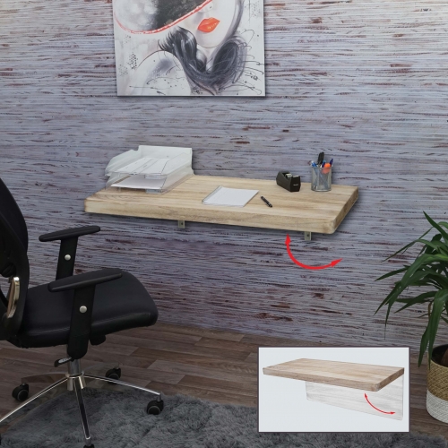 Tavolino scrivania mensola pieghevole sideboard da parete salvaspazio HWC-H48 100x50cm naturale