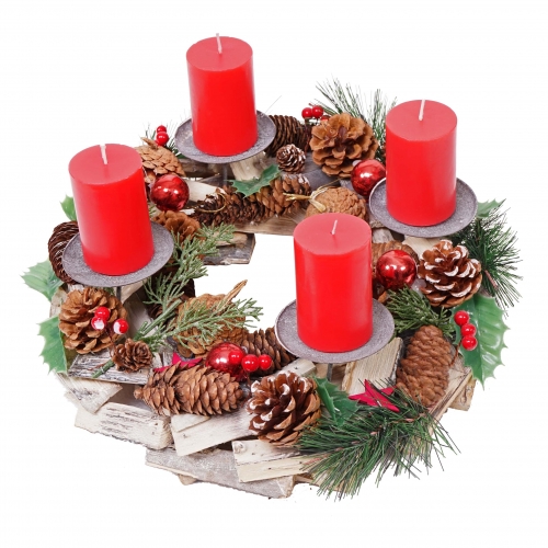 Portacandele circolare avvento natalizio HWC-H49 33cm legno e metallo con 4 candele