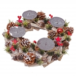 Portacandele circolare avvento natalizio HWC-H50 33cm legno e metallo senza candele