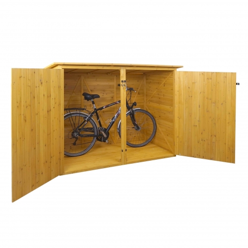 Garage armadio biciclette con serratura HWC-H60 legno box singolo 100x200x152cm legno chiaro