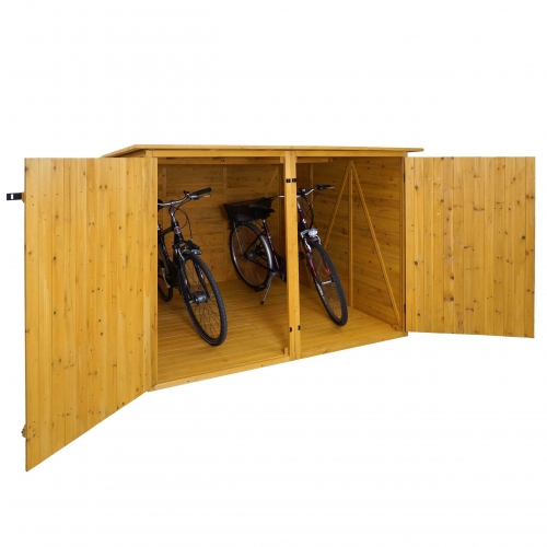 Garage armadio biciclette con serratura HWC-H60 legno box doppio 200x200x151cm legno chiaro