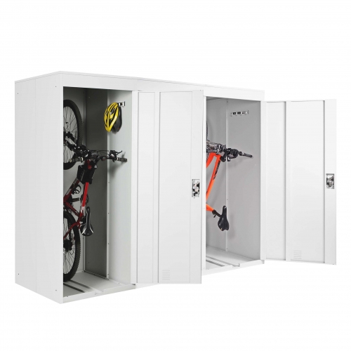 Garage armadio per biciclette con serratura HWC-H66 metallo verniciato box triplo grigio chiaro