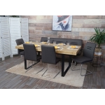 Set panca con 4x sedie a slitta sala pranzo soggiorno cucina HWC-H70 tessuto acciaio inox ~ grigio fango 180cm