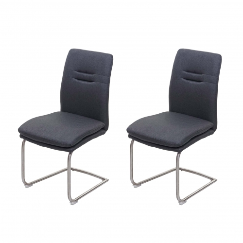 Set 2x sedie sala pranzo moderno HWC-H70 struttura a slitta tessuto grigio scuro