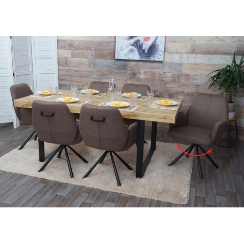 Set 6x sedie con braccioli HWC-H71 acciaio tessuto con seduta girevole marrone