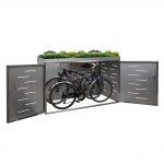 Garage armadio per biciclette con serratura HWC-H80 acciaio inox 100x192x125cm grigio con box per piante
