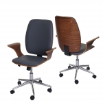 Poltrona sedia ufficio girevole regolabile HWC-C54a elegante legno colore noce ecopelle grigia
