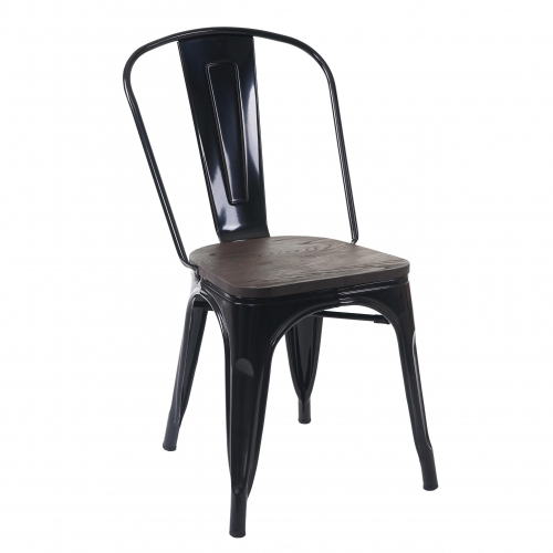 Sedia bistrot seduta in legno design industriale HWC-A73 metallo verniciato nero