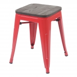 Poggiapiedi sgabello da bar HWC-A73 II impilabile seduta in legno metallo rosso