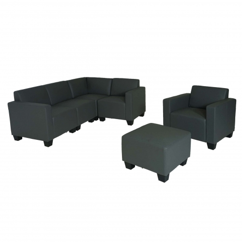 Salotto modulare componibile lounge moderno Lione N71 ecopelle combinazione 4-1-1 grigio scuro