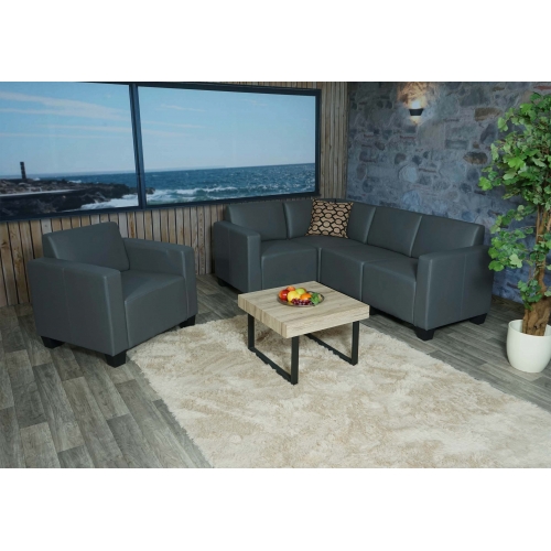 Salotto modulare componibile lounge moderno Lione N71 ecopelle combinazione 4-1 grigio scuro