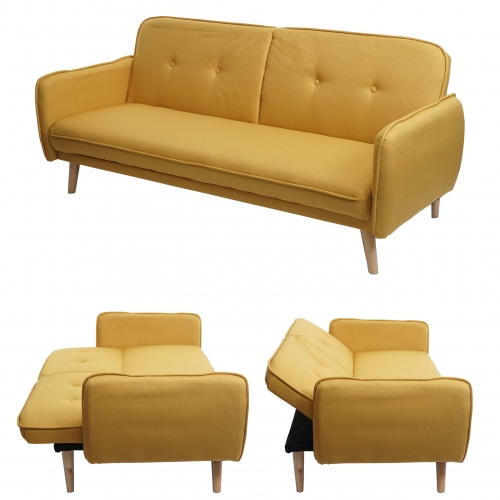 Divano letto sof reclinabile HWC-J18 regolabile tessuto 3 posti giallo