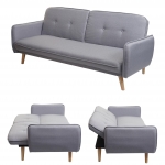 Divano letto sofà HWC-J18 regolabile tessuto 3 posti grigio