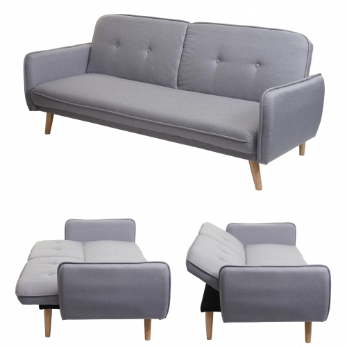 Divano letto sof reclinabile HWC-J18 regolabile tessuto 3 posti grigio