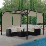 Gazebo pergola regolabile baldacchino moderno elegante giardino patio Baia acciaio poliestere 4x4m marrone beige