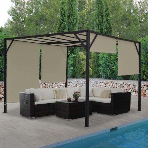 Gazebo pergola regolabile baldacchino moderno elegante giardino patio Baia acciaio poliestere 4x3m marrone beige